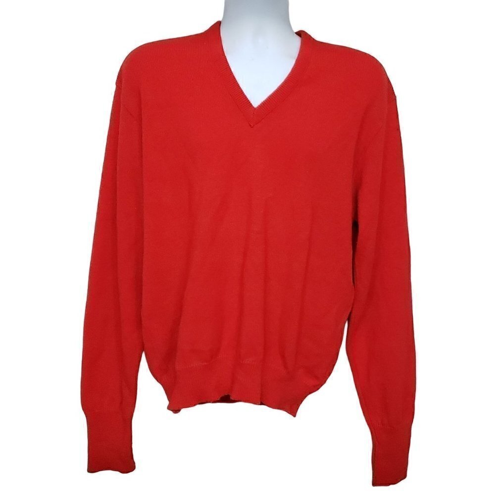 Jefflon Lord Jeff Vintage V Neck Sweater Red Dupont Orlon USA Made Mens XL